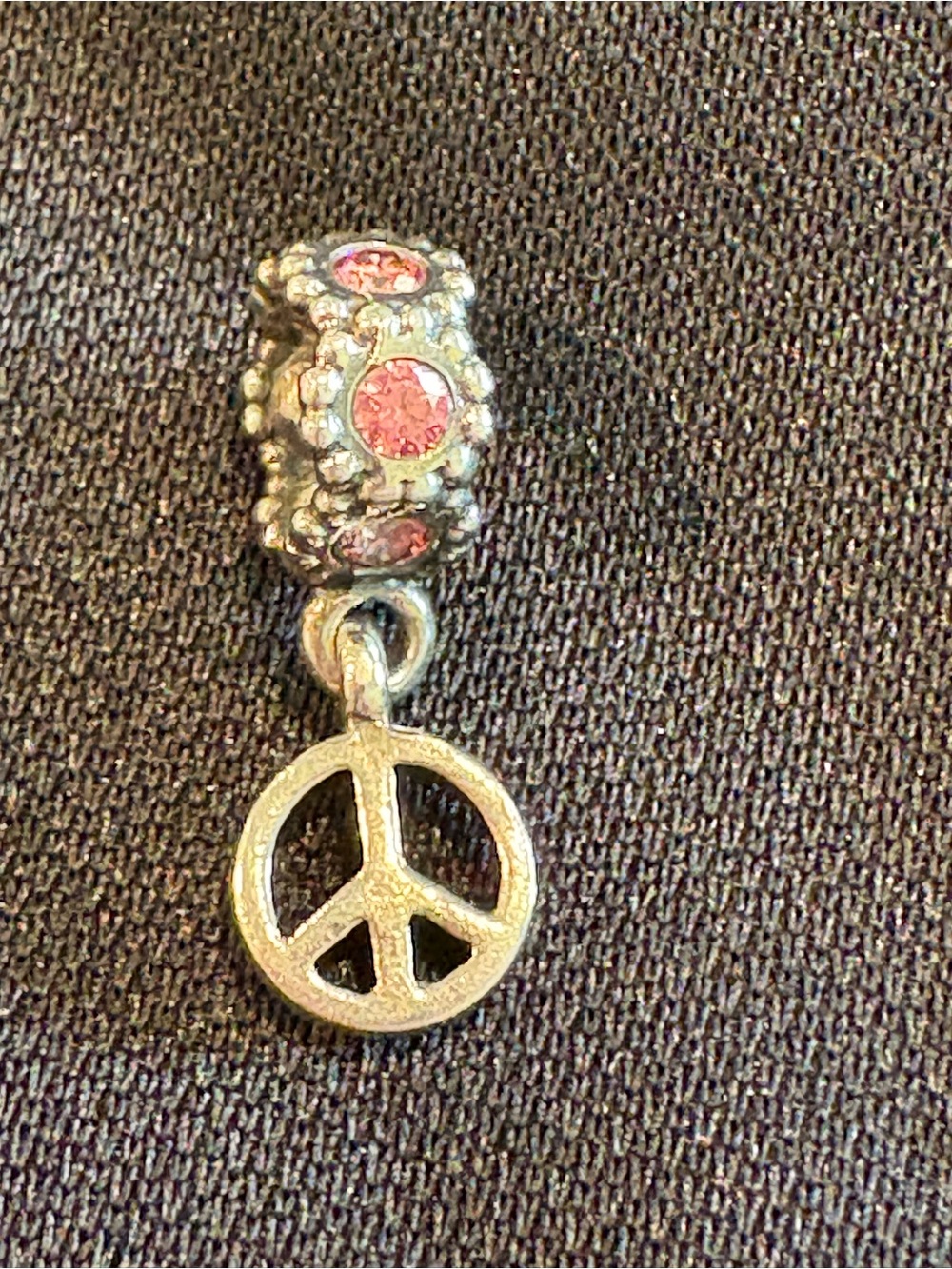 Pandora Silver Peace Sign Charm with Pink Crystal Accents